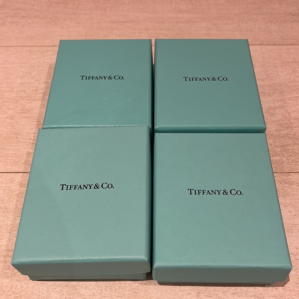 6 Tiffany & Co. small blue empty jewelry boxes with pouch and ribbon